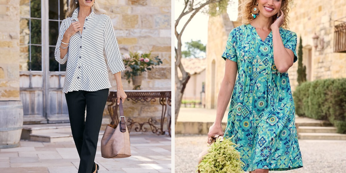 Soft Surroundings work style and vacation ready looks